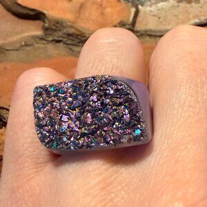 Dara Ettinger Anthropologie Purple Geode Druzy Agate Statement Ring Size 7.75